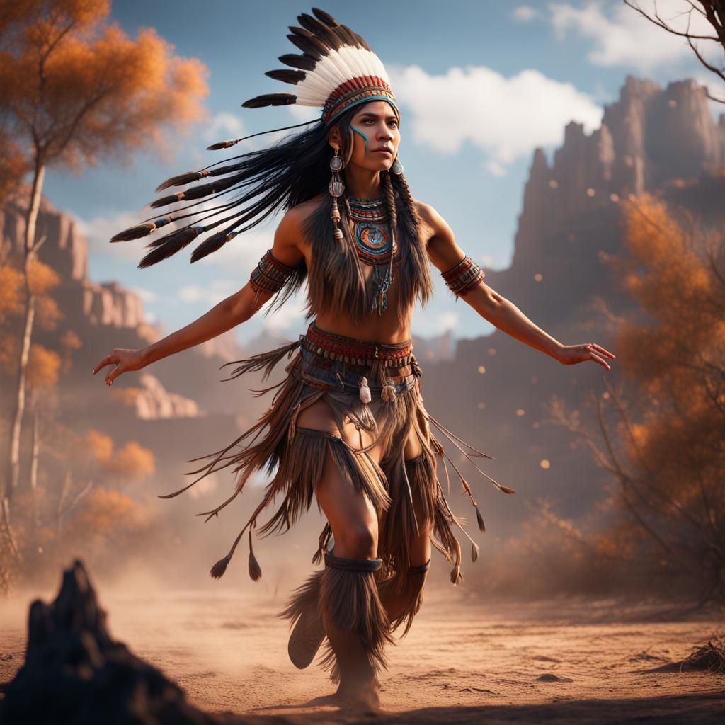 Native American Girl Dancing: Fantasy Concept Art