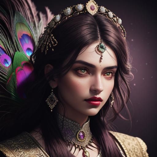 Beautiful Woman with Peacock Hair: Digital Portrait