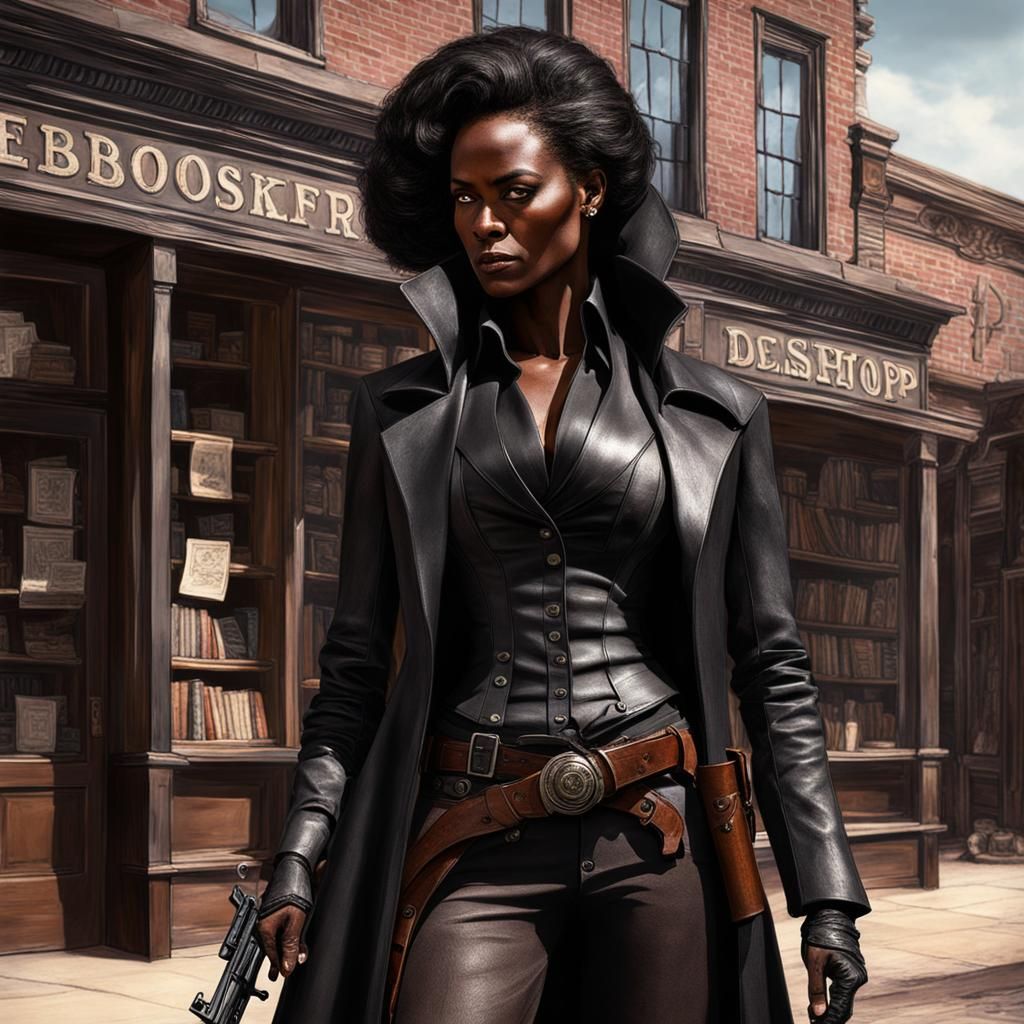 1847 Western Cowgirl in Front of Bookshop