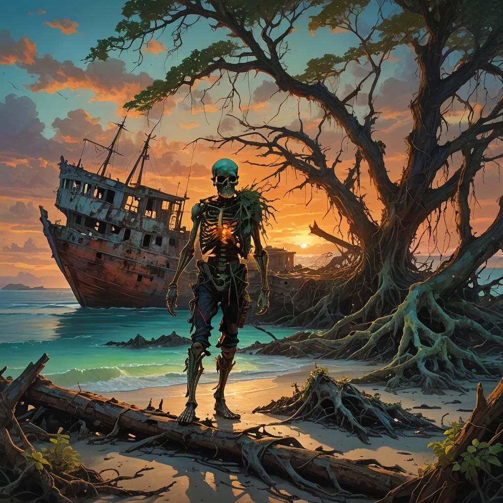 Zombie and Survivor on a Twisted Coastline