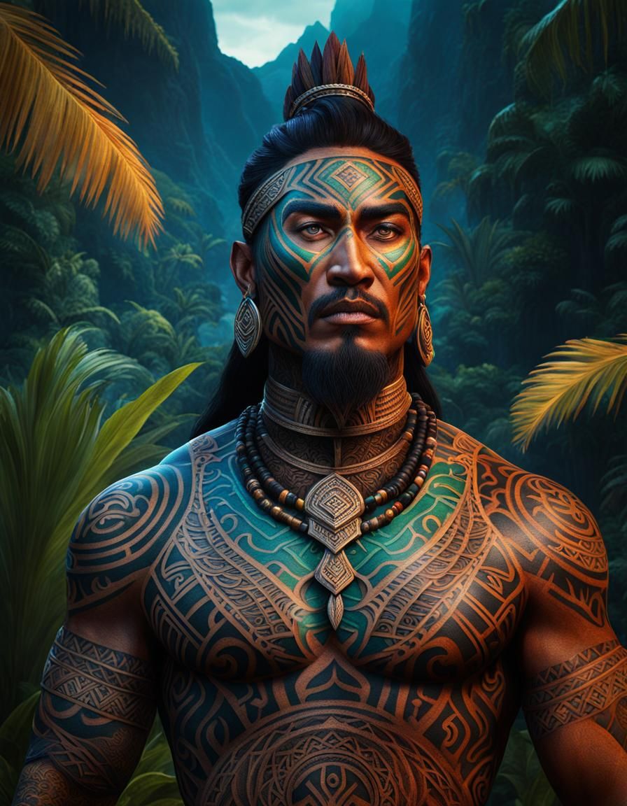 Polynesian Tattoo Ritual: Detailed Matte Painting