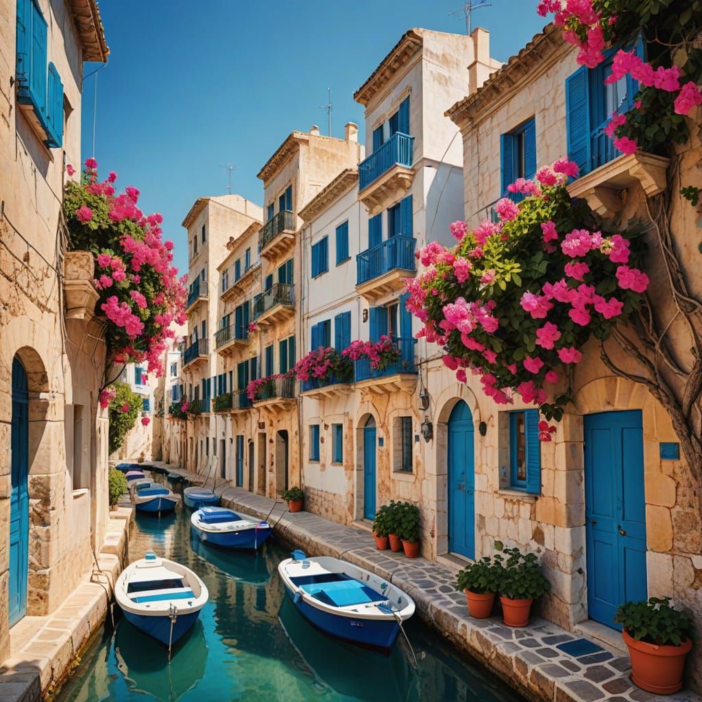 Charming Mediterranean Coastal Town in Summer Travel Photo