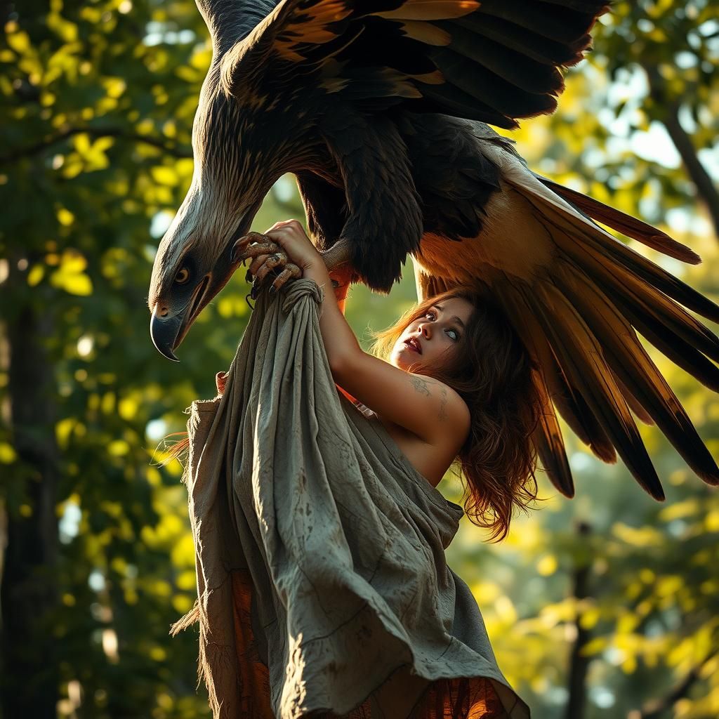 Dramatic Eagle Rescue: Woman Clings to Tattered Dress