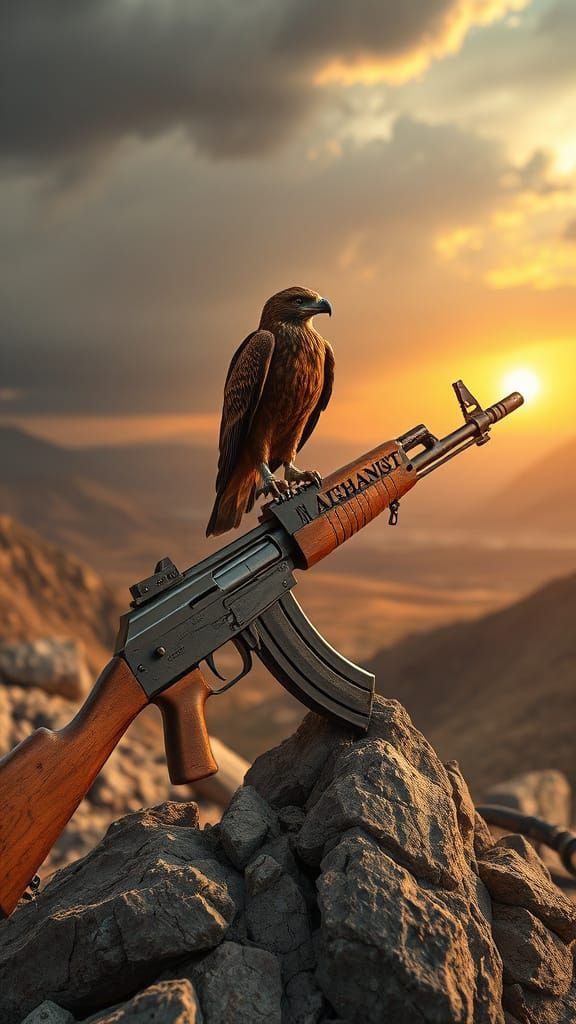 Weathered AK47 Rifles Stand Proud in Afghan Mountains