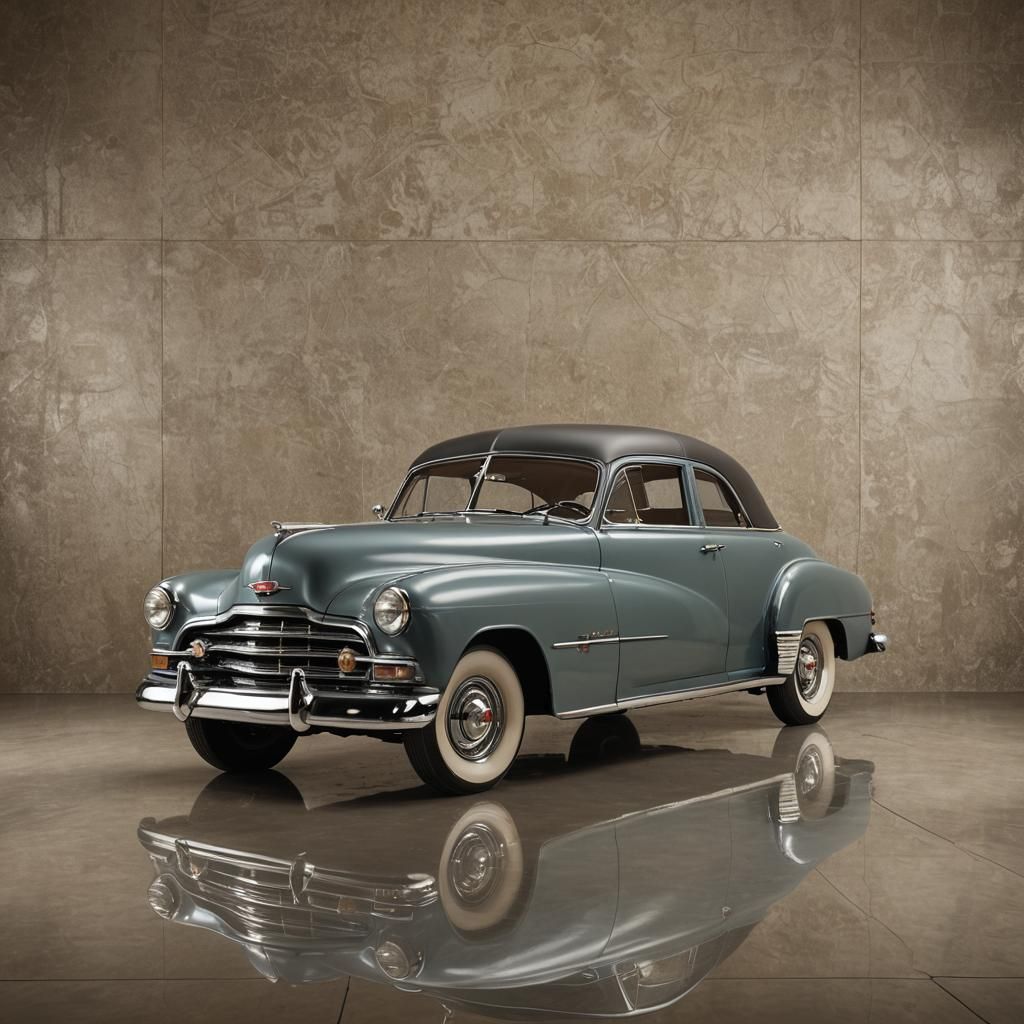 Photorealistic Classic Car Against Vintage Backdrop