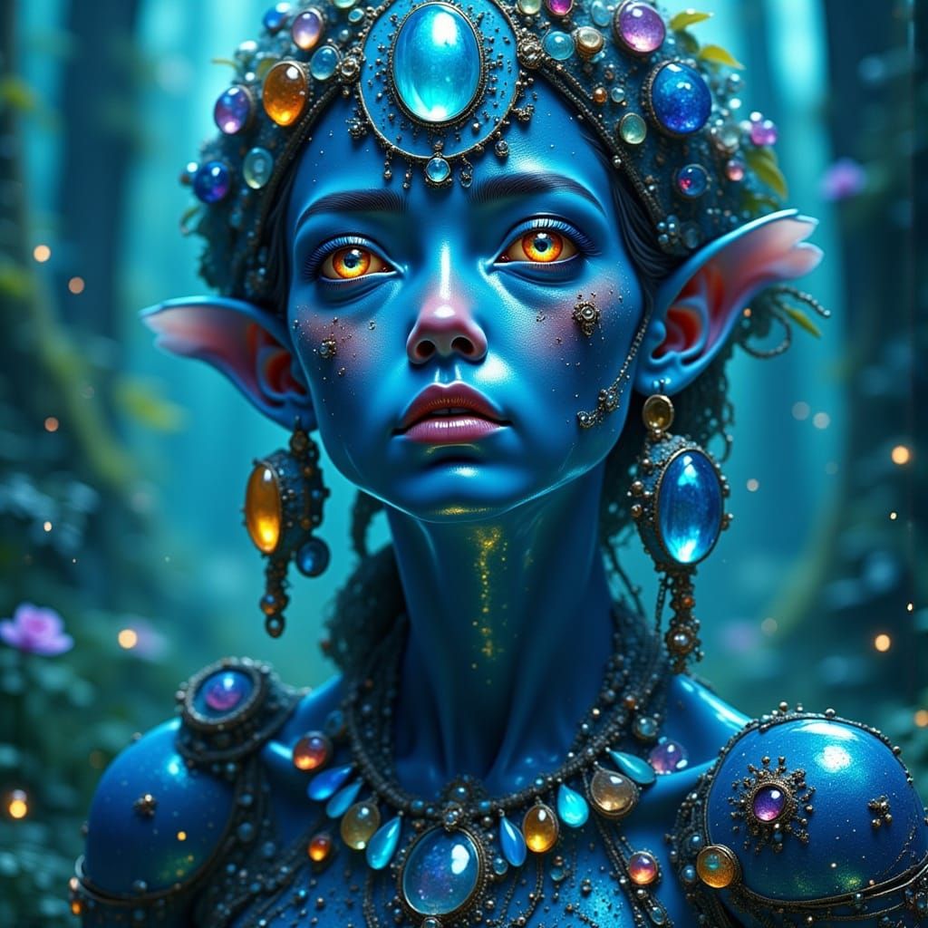 Iridescent Alien Beauty in Sci-Fi Galaxy