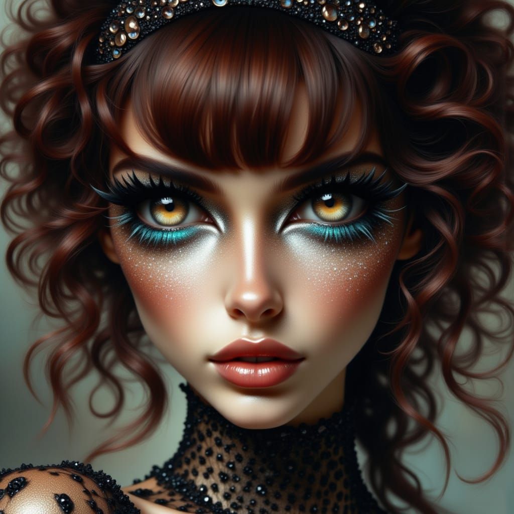 Iridescent Woman Portrait in Whimsical Style