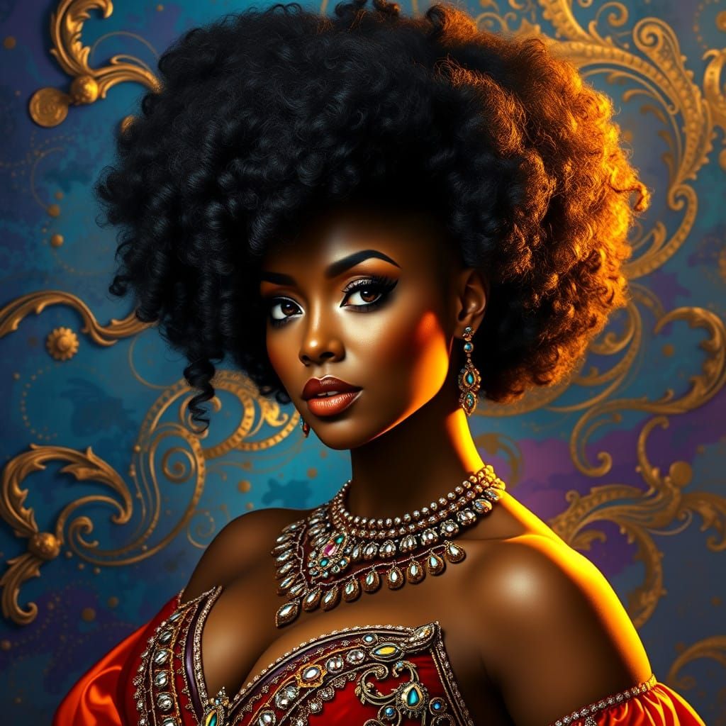 Voluptuous Black Goddess in Golden Light