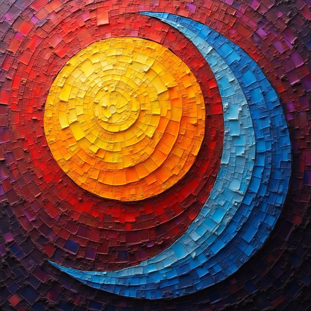 Abstract Cubist Sun and Moon Mosaic