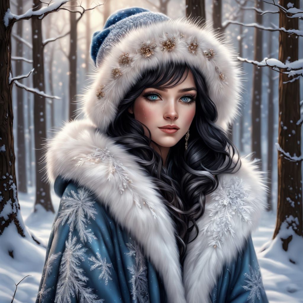 Hyper-Realistic Winter Wonderland Scene with Little Girl