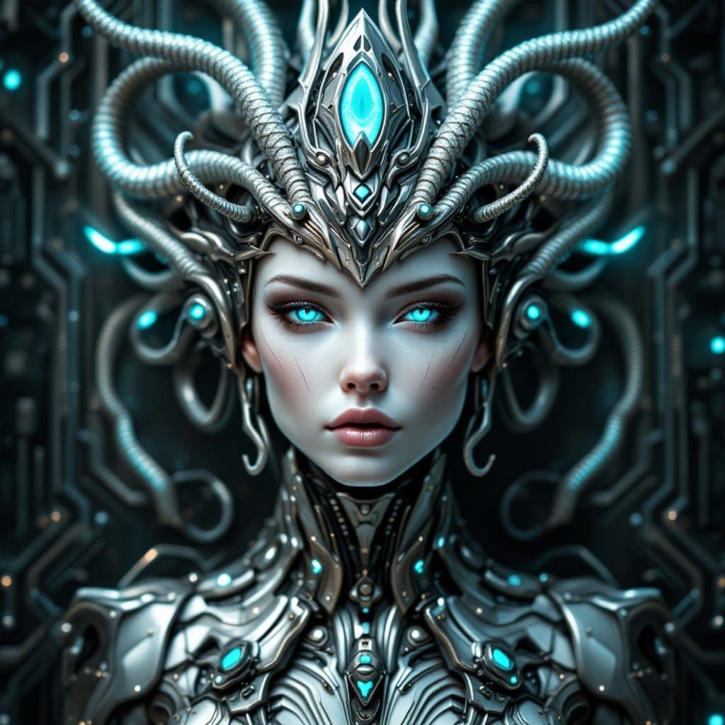 Cybernetic Warrior in Futuristic Armor