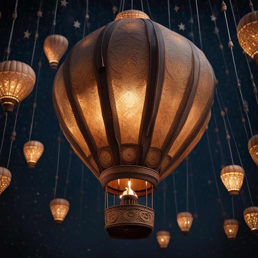 Cubic Hindu Lamp Hot Air Balloon in Starry Sky