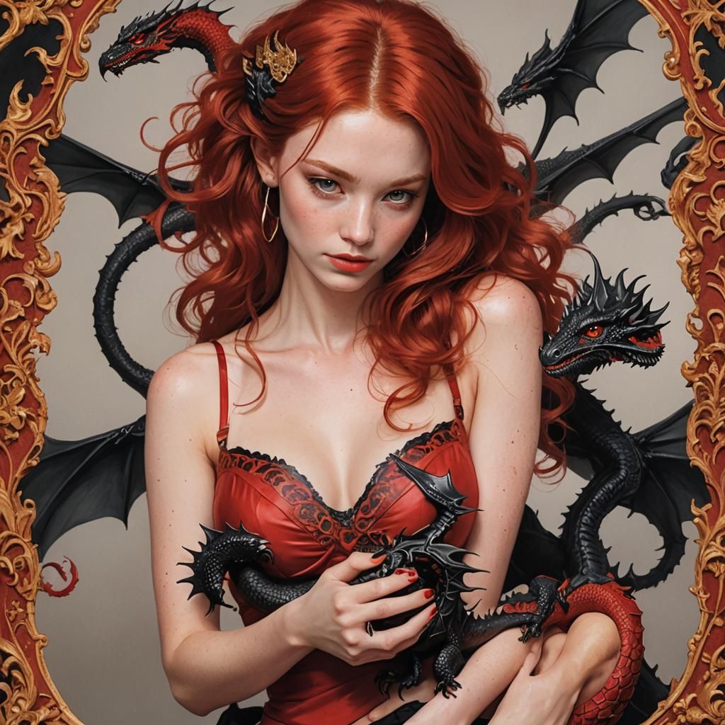 Ginger-Haired Woman Holding Hatching Dragon