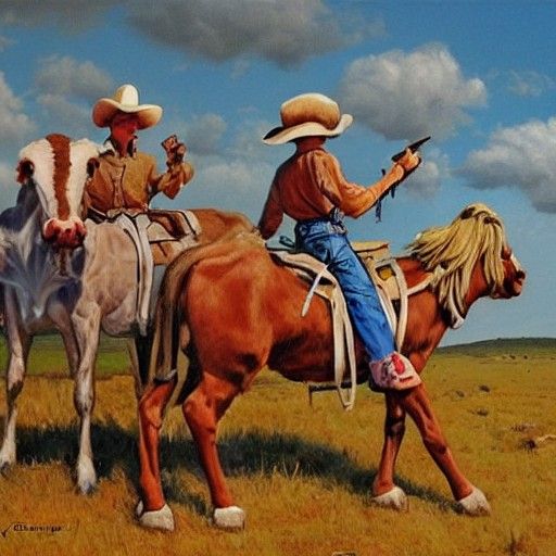 Cowboys of Moo Mesa in Oil Painting Style