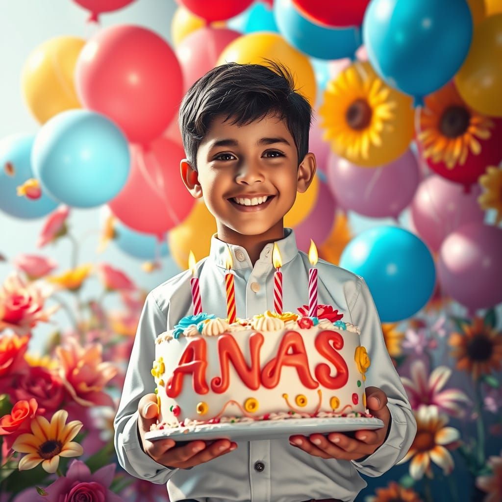 Vibrant Birthday Scene in Swirling Script with Colorful Ball...