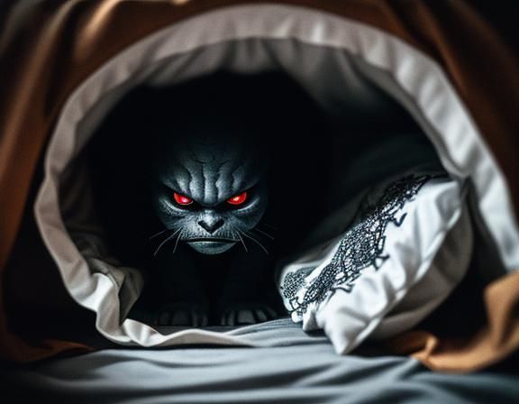 Eerie Entity Concealed Under Bed in Dark Room