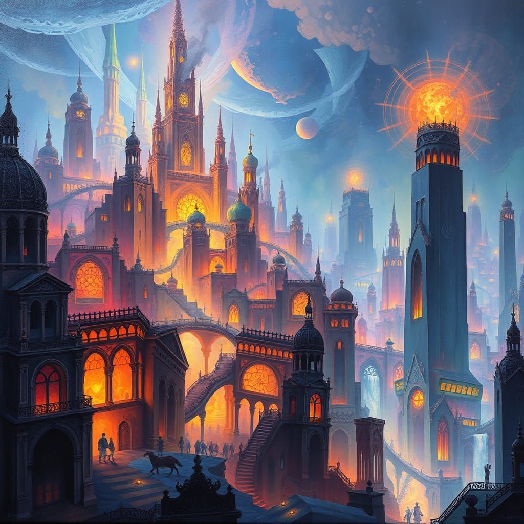 Mystical Metropolis Flooded with Geometrical Light