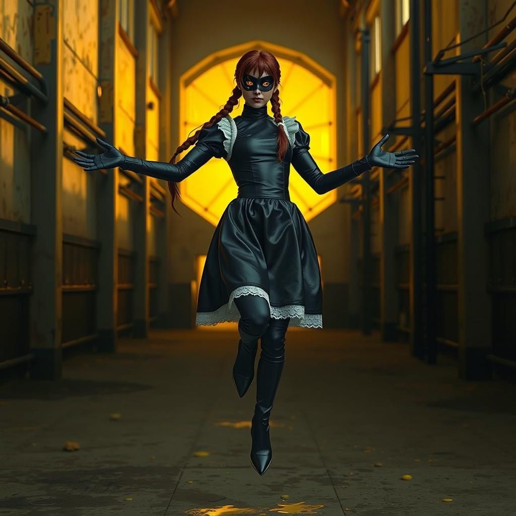 Levitating Woman in Latex Uniform, Syd Mead Style