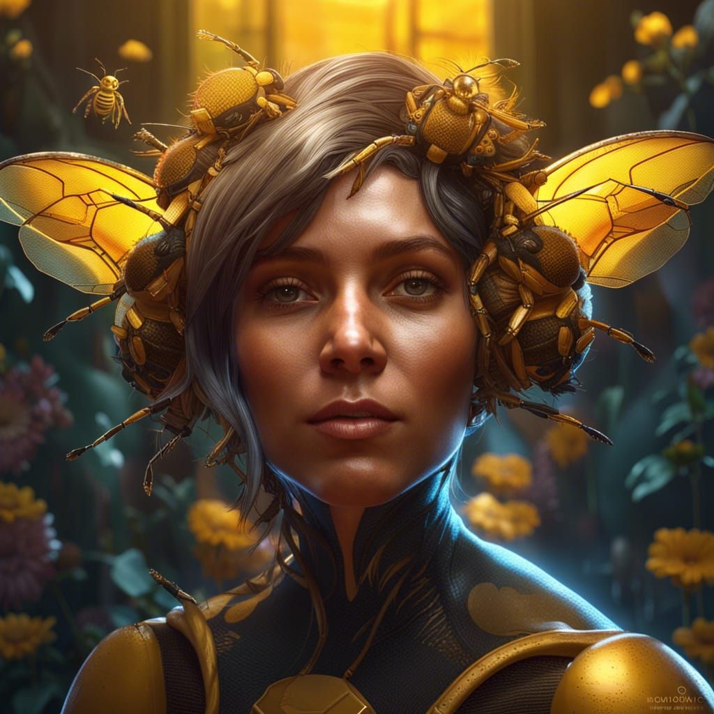 Detailed Portrait of a Bee Woman in Art Nouveau Style