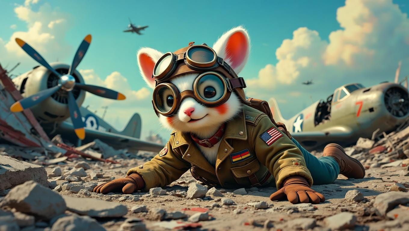 Lost Aviator in a Futuristic Wreckage