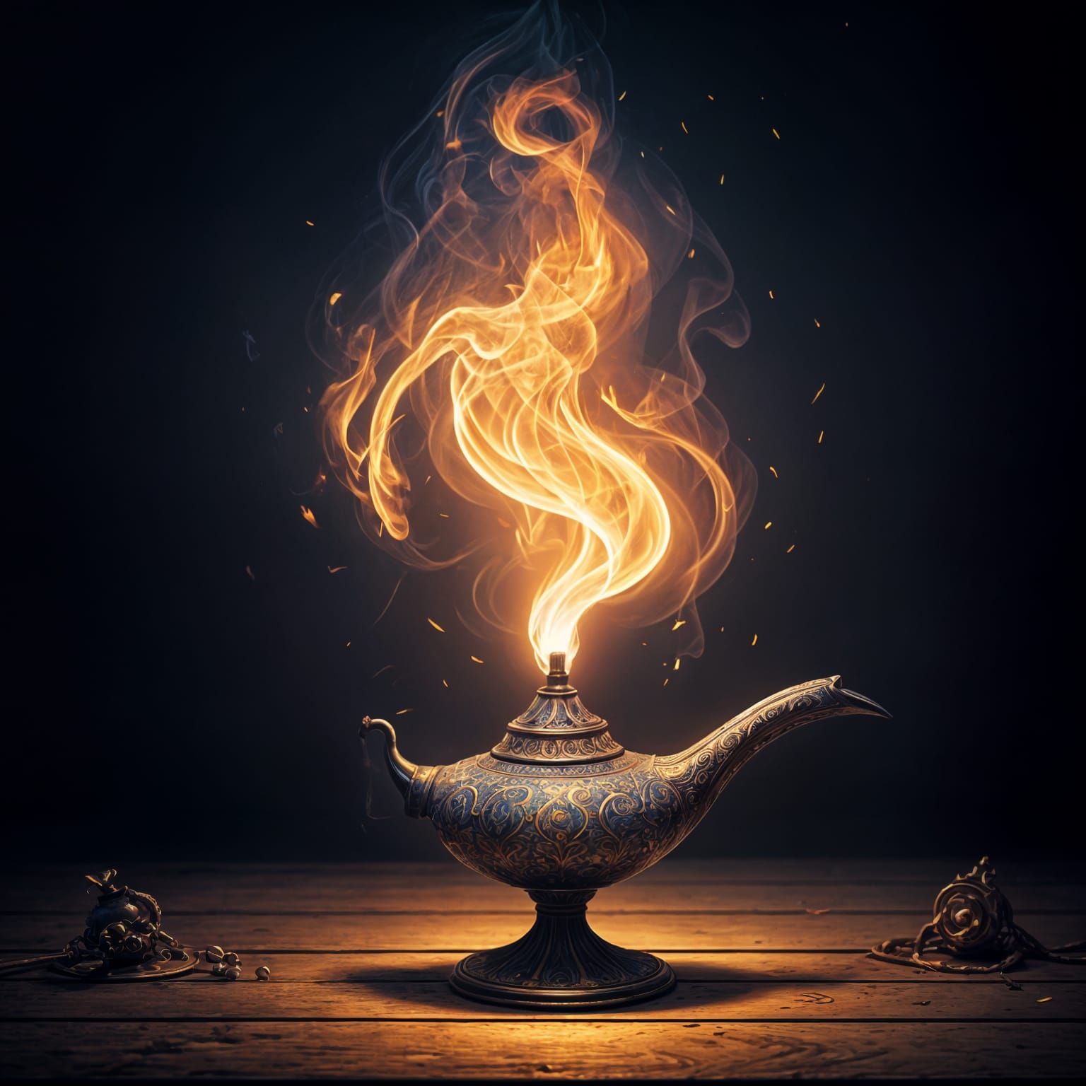 Fiery Genie Emerges from Lamp