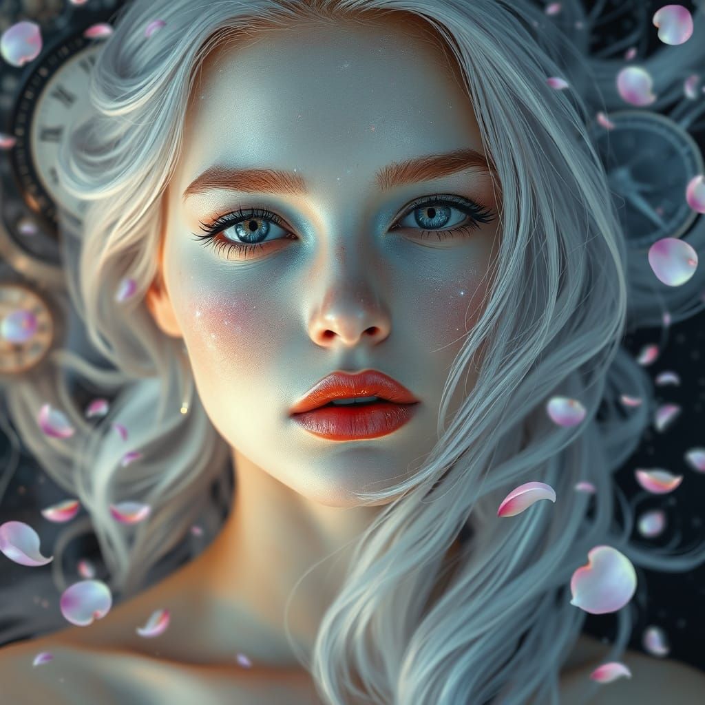 Woman with Galaxy Face and Silver Hair