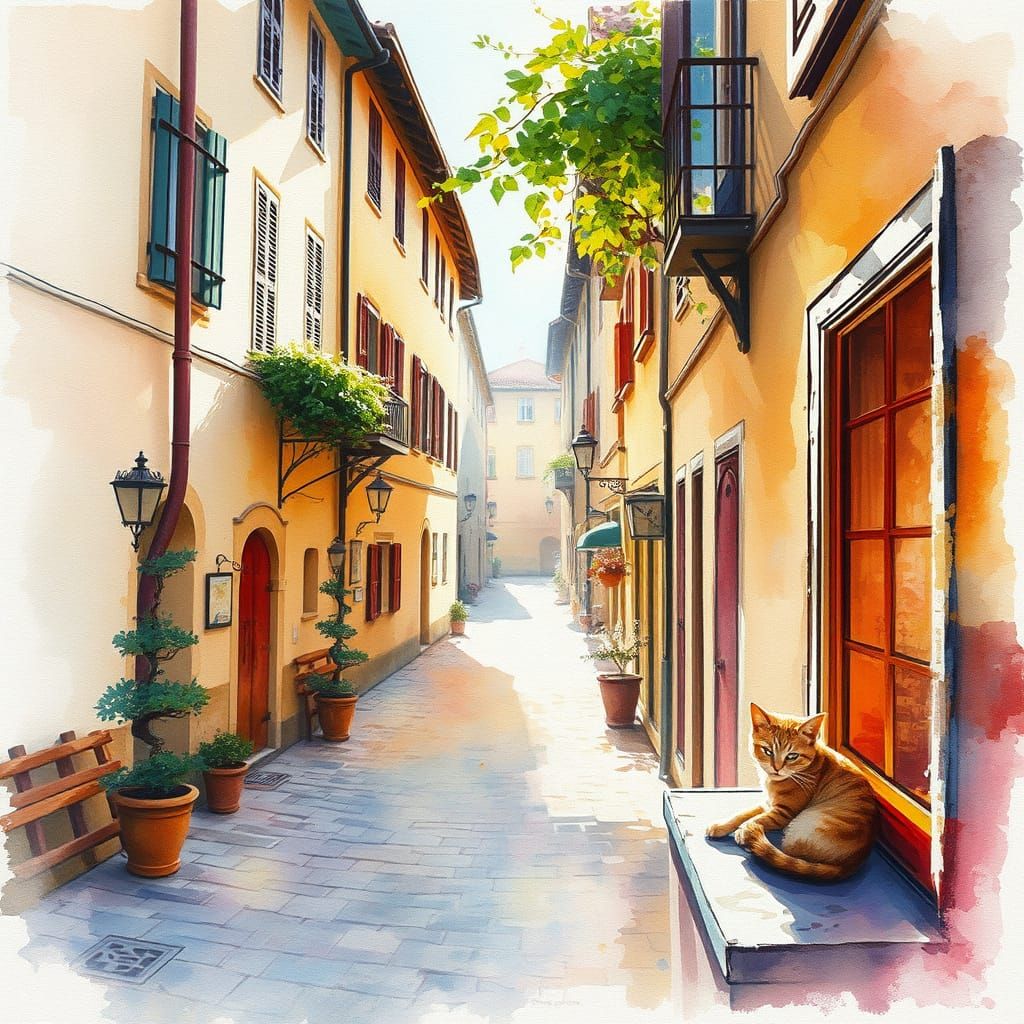 Idyllic European Village Square in Morning Light