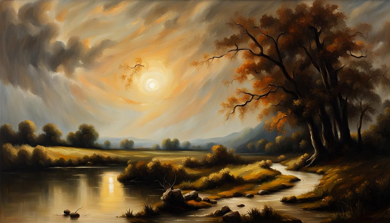 Dramatic Landscape Oil Painting in Rembrandt Style