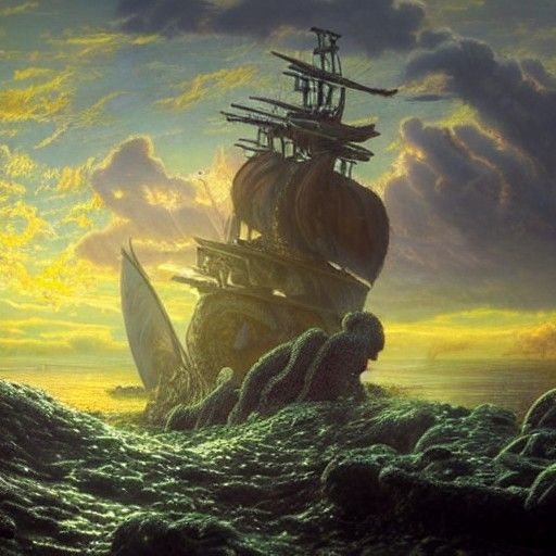 Seaweed Pirate on the Flying Dutchman at Sunset