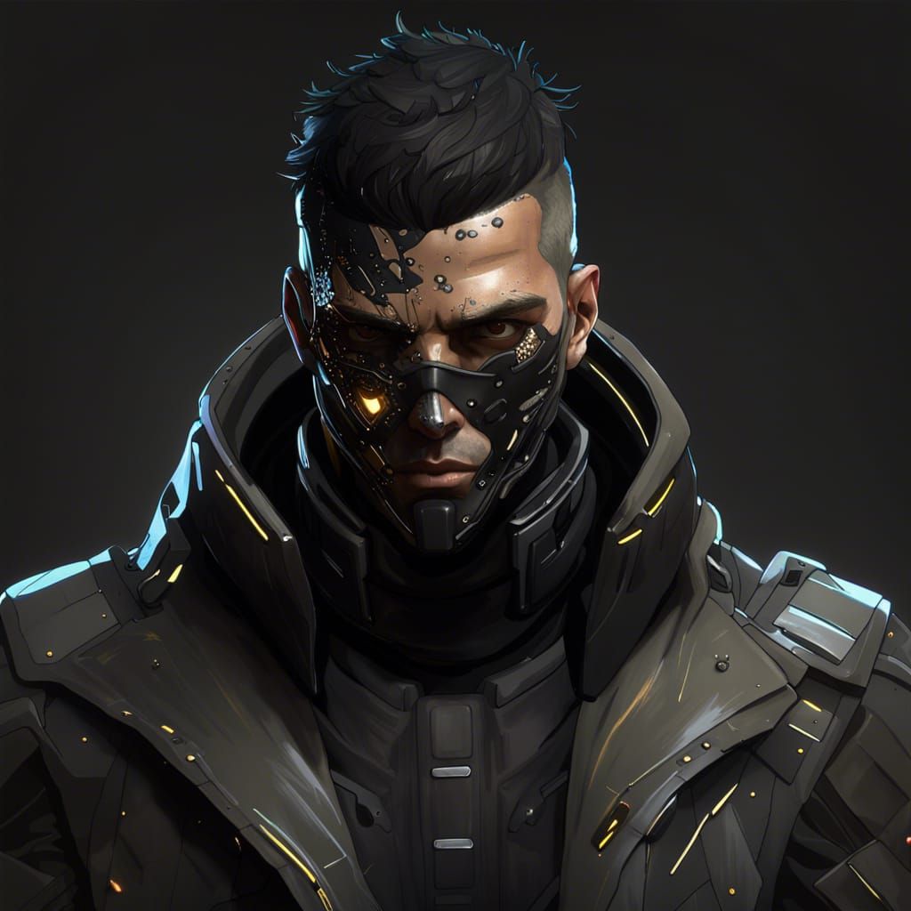 Cyborg Soldier Portrait in Cyberpunk Style