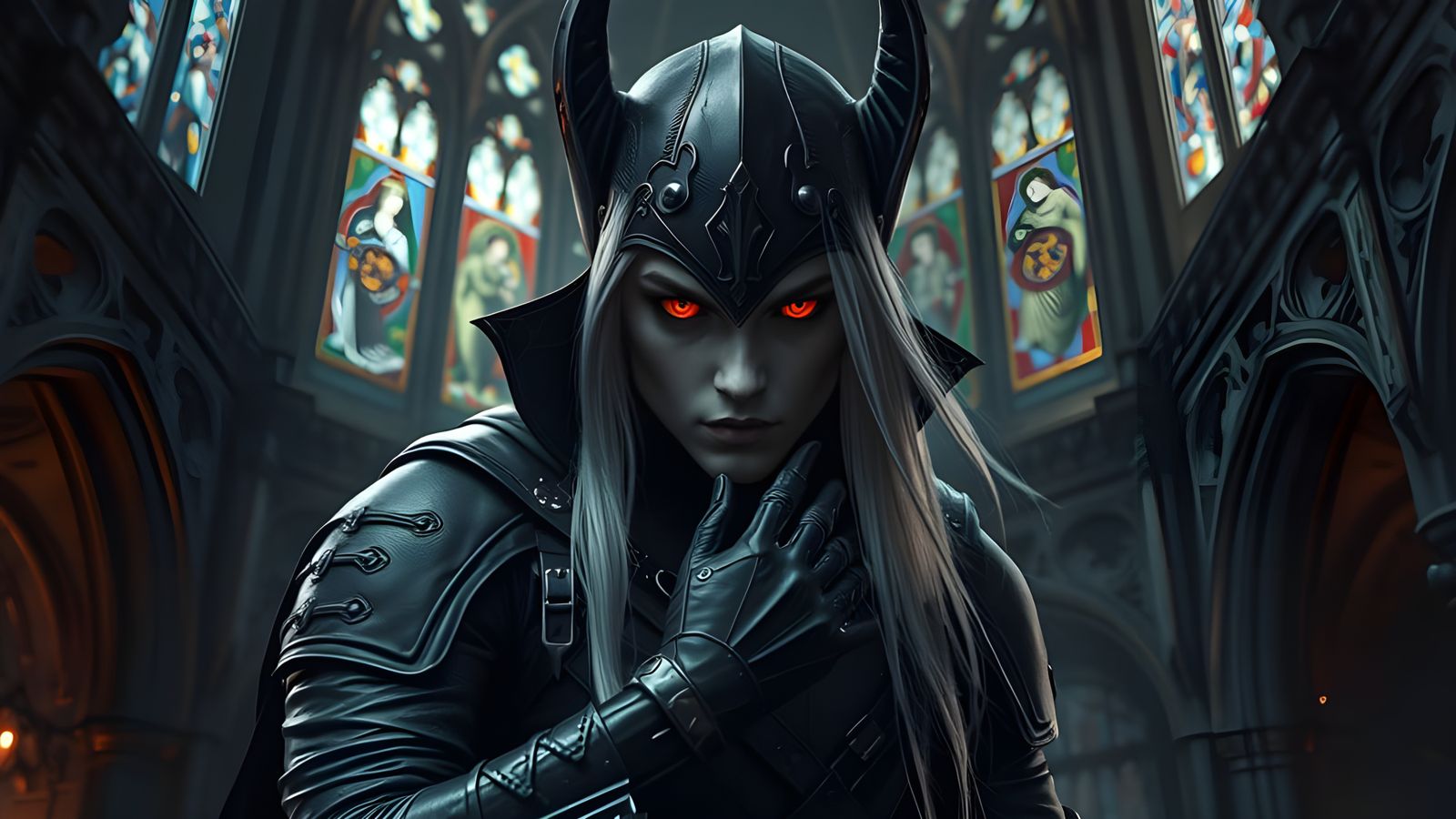 Dark Elf Assassin in Gothic Cathedral