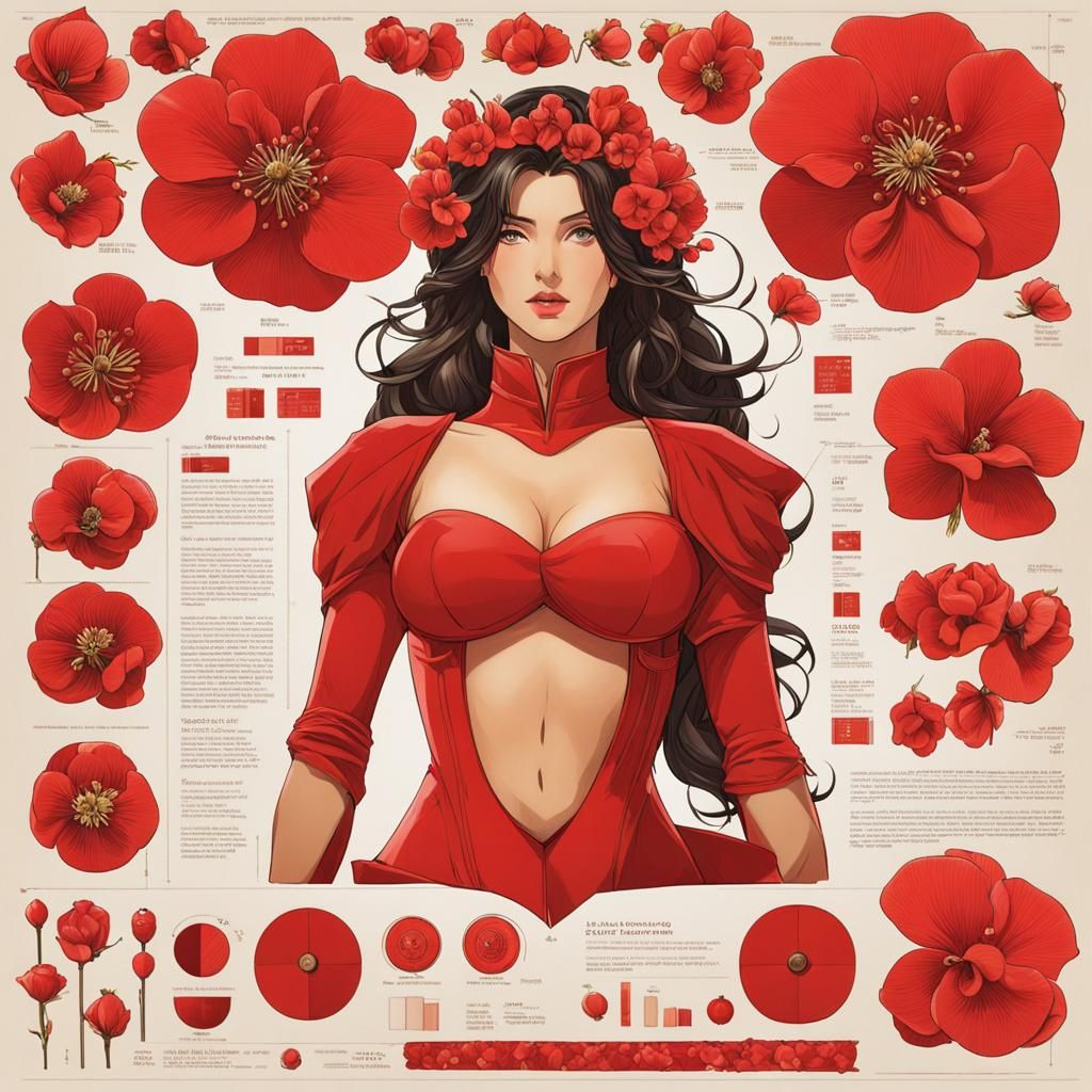 Nude Woman with Quince Flowers in Technical Art Style