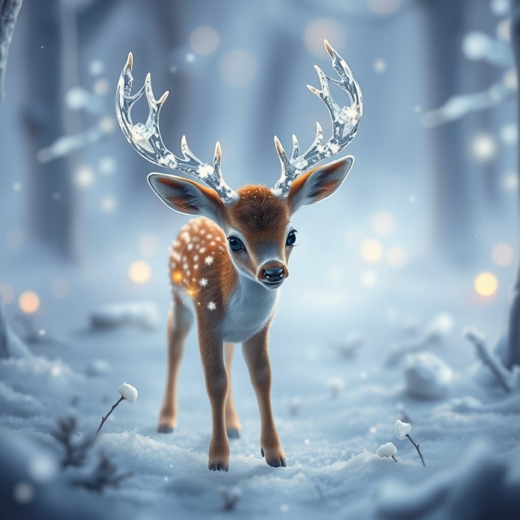 Crystal Antlered Deer in Frozen Forest