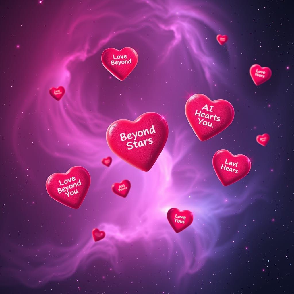 Whimsical Valentine's Day Cosmos with Glowing Candy Hearts