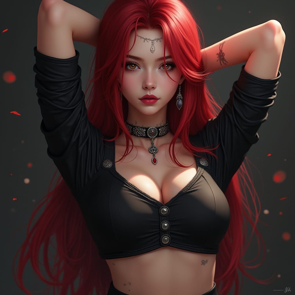 Stunning Red-Haired Woman in Gothic Chic Digital Art
