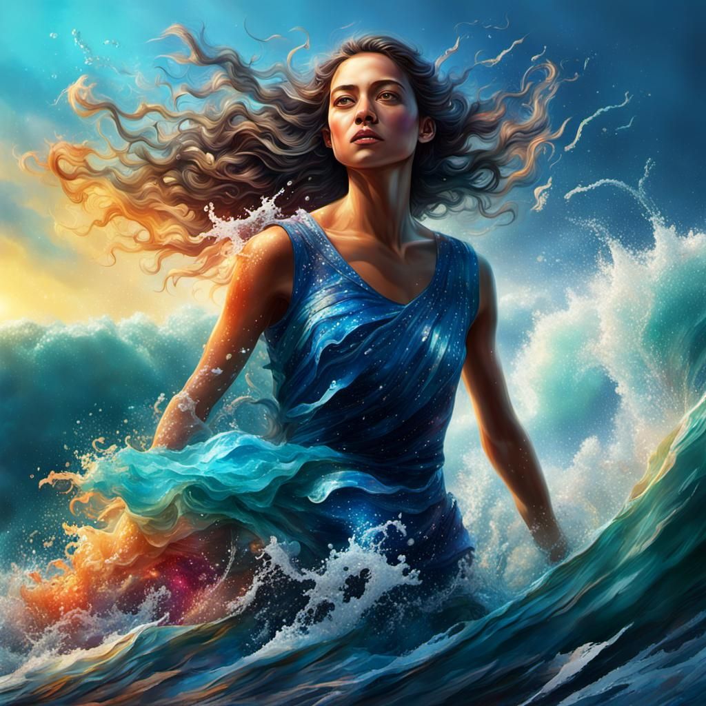 Surreal Ocean Wave Dress in Hyperrealistic Splash Art