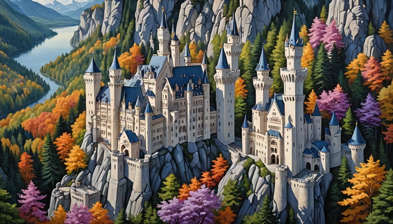 Neuschwanstein Castle with Colossal Stone Figure