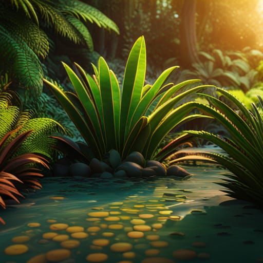 Lush Jungle Plants in Hyperdetailed Photorealistic Style