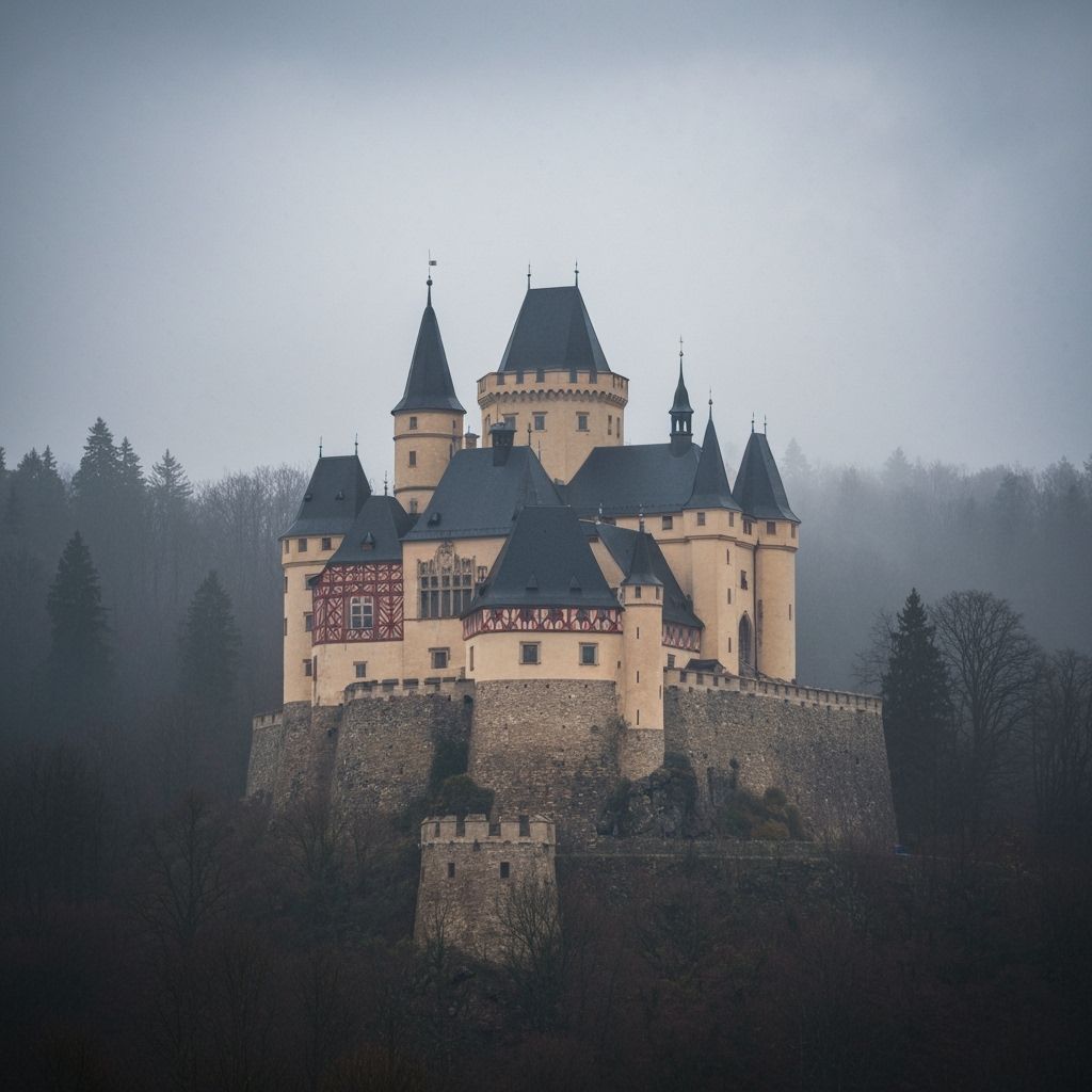 Mysterious Renaissance Castle Shrouded in Fog