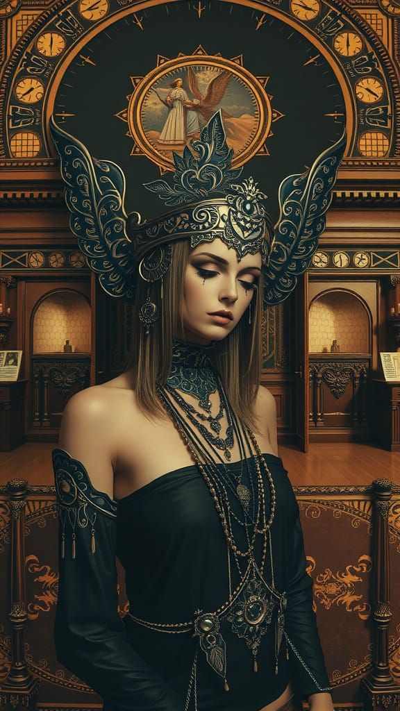 Surreal Gothic Dreams in Sepia Hues with Glitchcore Accents