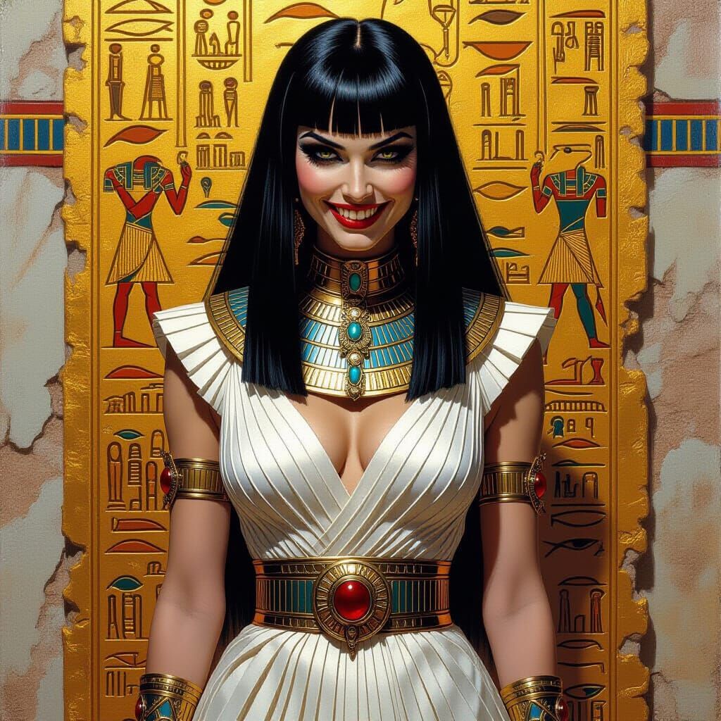 Pale Pharaoh with Vampire Fangs in Fantasy Oil Painting