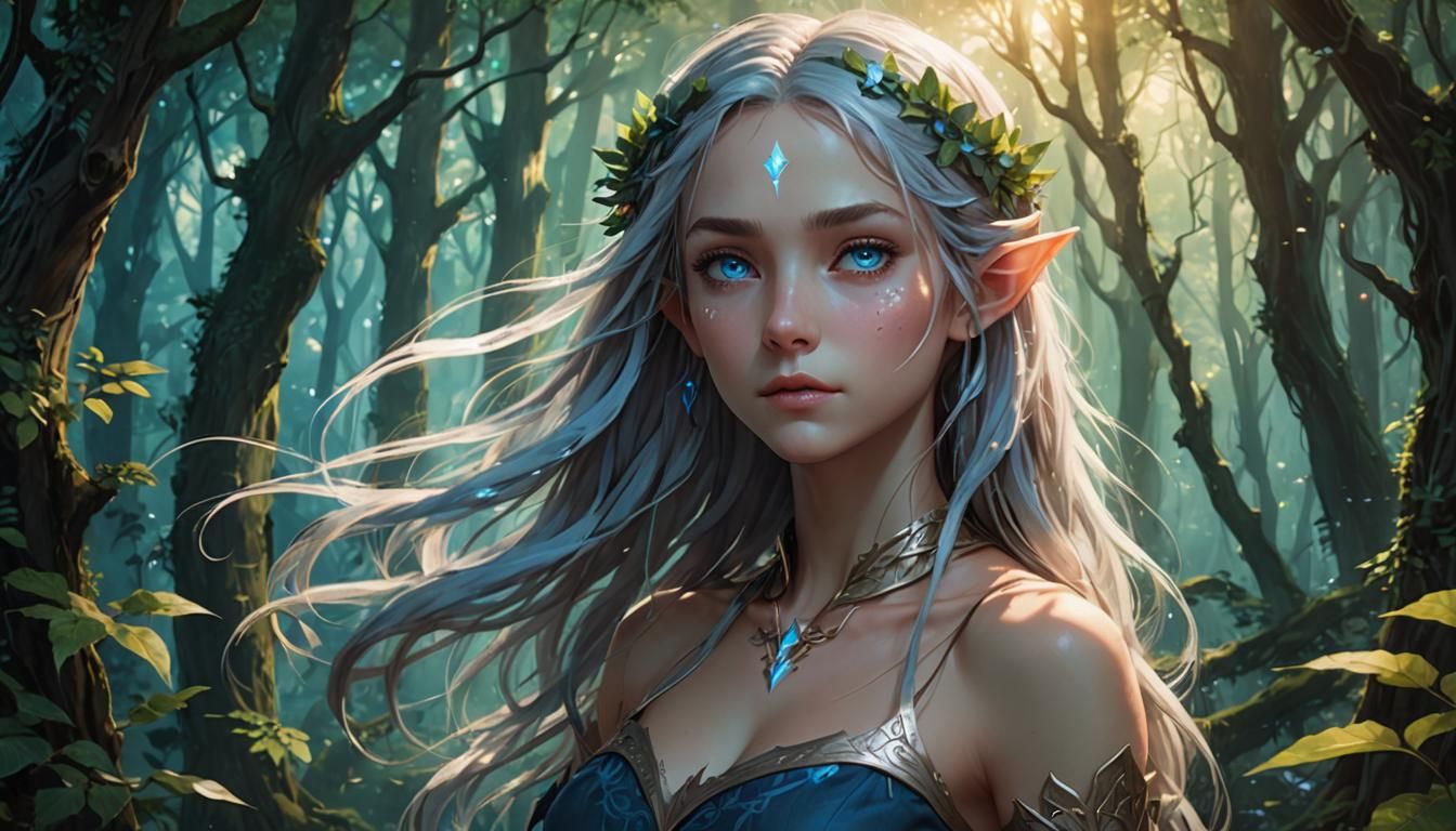 Anime Elf in Mystical Forest: Digital Art
