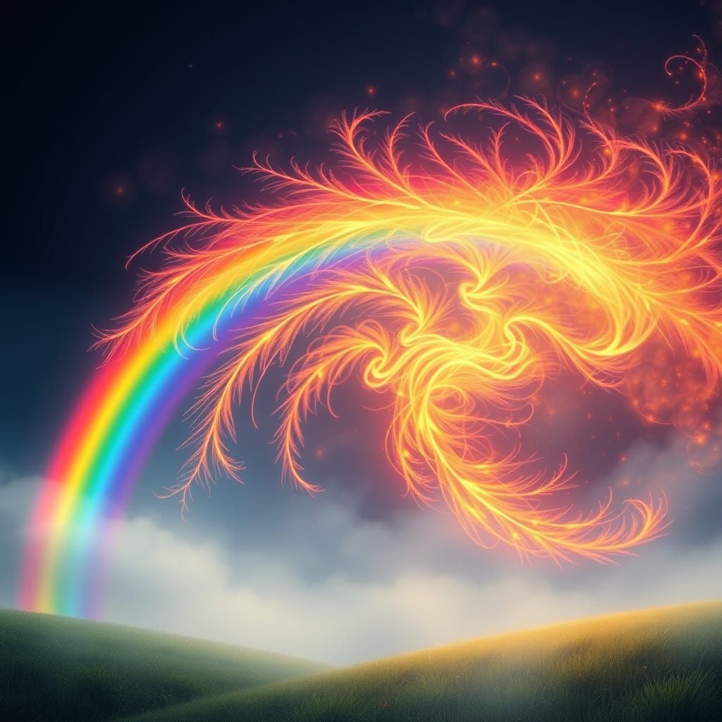Multicolored Rainbow on Fire in Ethereal, Symbolic Style