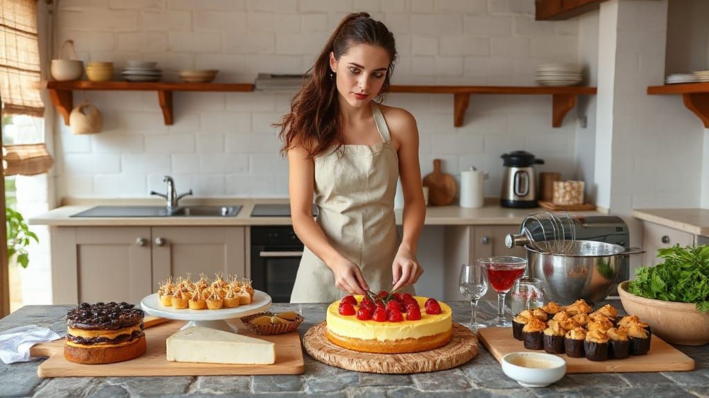 Tall Brunette Chef Prepares Wedding Feast