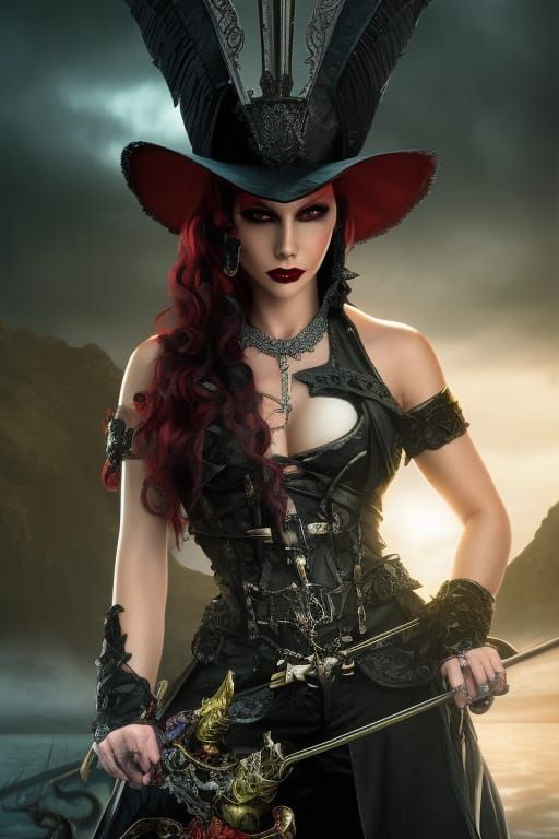 Gothic Pirate Countess in 3D Rendered Fairycore Style
