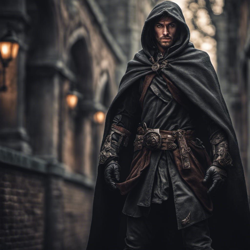 Noble Rogue in Dark Cape, Hyperrealistic D&D Character