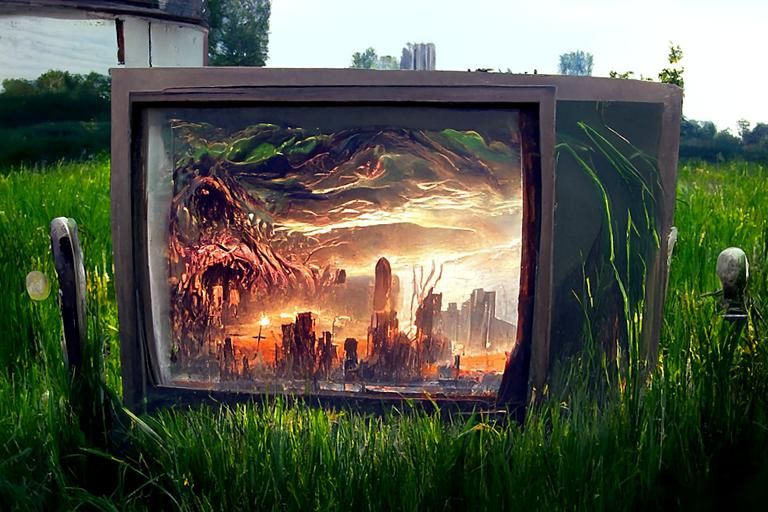 Kaiju City Destruction in Lush Green Field
