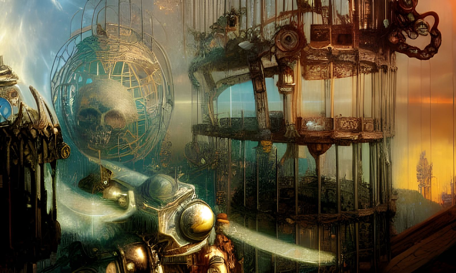 Caged Being Surrounded by Cosmic Mechanical Clutter