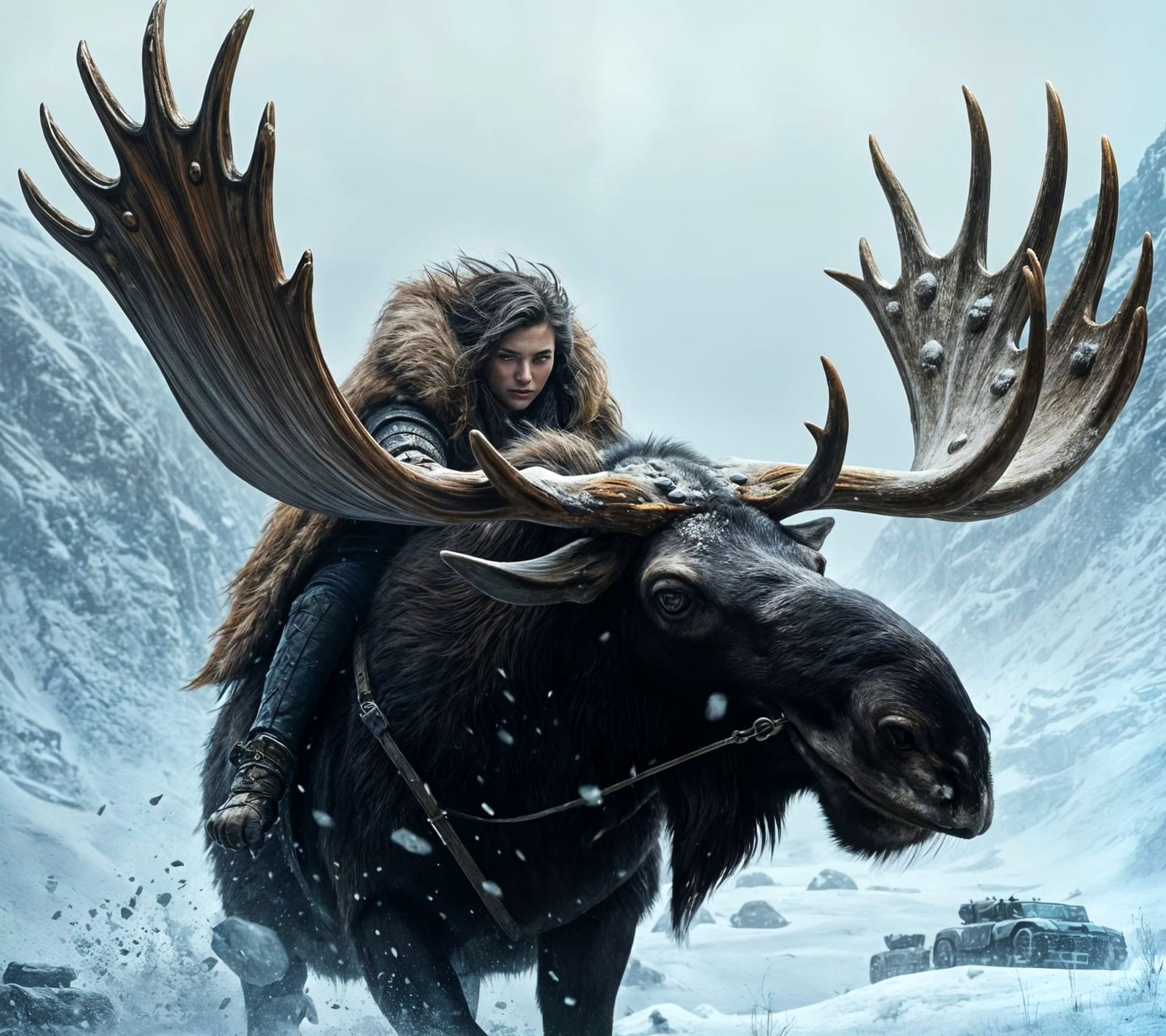 Armored Moose Rider Portrait in Komarck Style