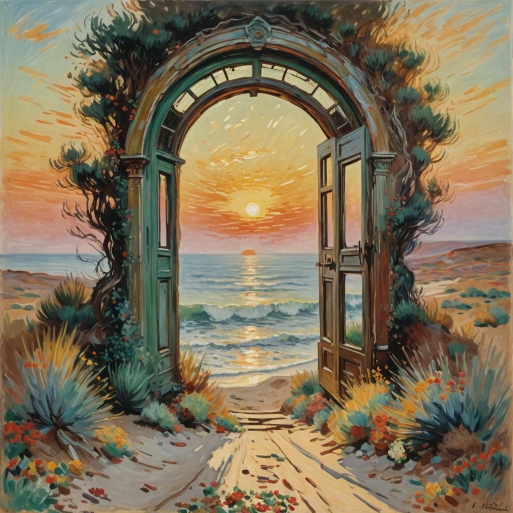 Desert Portal to Seascape in Impressionist Style